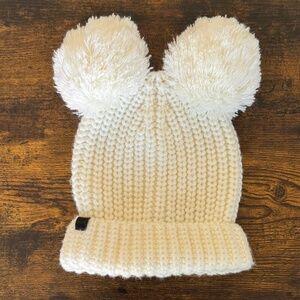 Karl Lagerfeld Paris Ivory Beanie Double Pom Pom